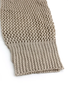 Women's hollow-out knit cardigan with crochet sleeves and ribbed cuffs in khaki