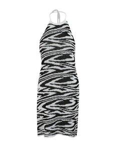 Slim fit halter neck zebra print knit sleeveless mini dress for beachwear