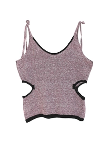 Ärmelloses Strick-Crop-Top mit seitlichen Ausschnitten und schwarzen Kontrastkanten