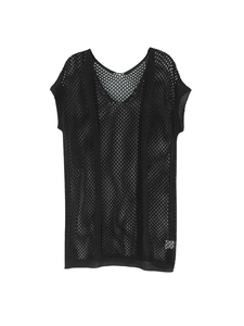 Robe de plage noire en maille crochetée avec col en V et design évidé pour les vacances