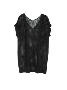 Robe de plage noire en maille crochetée à col en V avec texture ajourée respirante