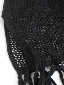 Schwarzes gehäkeltes Strandkleid mit Quastensaum und Rautenmuster in Hohloptik für Damen
