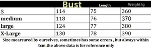 Detailed size chart for cardigan sweater showing bust length and weight specifications