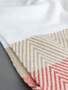 Short sleeve knit cardigan wrap with beige and coral wave pattern in soft texture