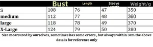 Detailed size chart for long sleeve cardigan sweater showing bust and length measurements