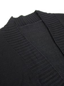 Classic black knitted cardigan with a ribbed neckline and high-quality fabric texture