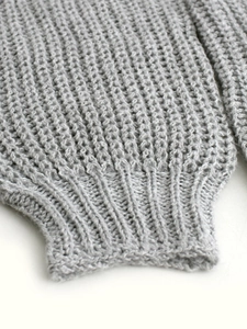 Gray long sleeve knitted cardigan with ribbed cuffs and textured stitch patterns