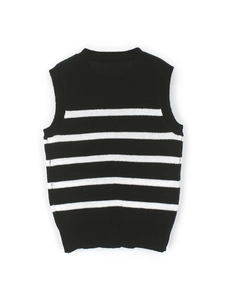 Classic striped round neck knit vest for kids in black and white stripes for spring