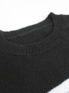 Black round neck striped knit sweater vest with premium ribbed texture detail