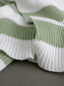 Women's V-neck striped sweater vest dress with green and white rib knit texture