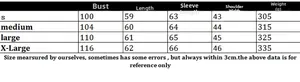 Detailed size chart for women's V-neck sweater with bust, sleeve, and length measurements