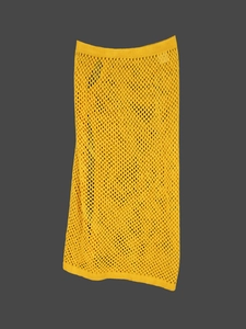 Women's yellow knitted hollow out mesh maxi skirt for summer beachwear styling