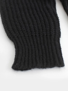 Classic black chunky knit long-sleeve cardigan with detailed ribbed cuffs and hem texture