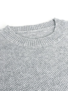 Classic grey crewneck knit sweater in premium textured wool blend fabric for autumn winter
