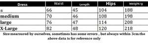 Size chart for women knitted skirt set with waist, length, and hip measurements in cm