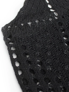 Détail macro d'un tissu en maille noire avec motifs géométriques ajourés et texture filet
