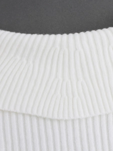 Elegant white ribbed knit off-shoulder sweater with detailed double-layered neckline