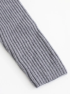 Grey V-neck knitted long sleeve dress featuring premium ribbed texture and button details