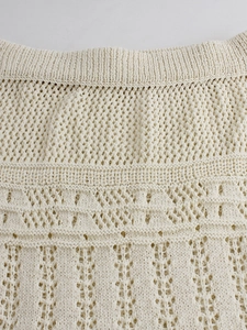 Women's hollow-out knit midi skirt with fringe and solid color bohemian texture