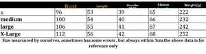 Detailed size guide table for women's knitted crewneck long sleeve hollow pullover sweater