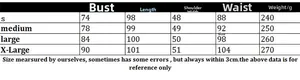 Size chart for knit hollow out sleeveless dress showing bust length and waist measurements