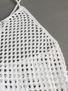 White crochet mesh beach dress with honeycomb knit texture and thin shoulder straps