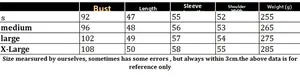 Detailed size guide table for women's knit cardigan showing measurements for S to XL