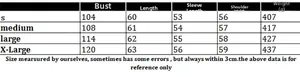 Size chart for V-neck knit cardigan showing bust, length, sleeve, and shoulder metrics