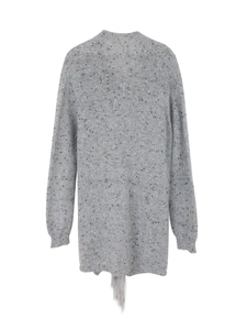 Maglione in maglia grigio melange a maniche lunghe con dettagli di nappe sul fondo