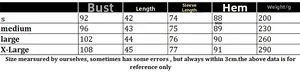 Detailed size chart for women's long sleeve crewneck sweater with S to XL measurements