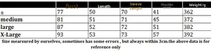 Detailed size chart for women's knit sweater from S to XL with accurate measurements