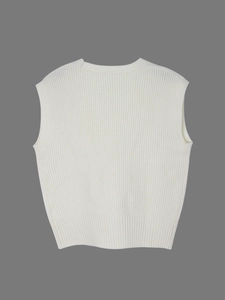 Detailed close-up of vertical ribbed texture on a white sleeveless knit vest