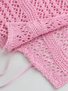 Pink knit hollow-out strapless dress with diamond pattern and backless design for summer