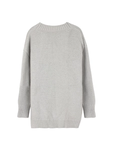 Gilet en tricot gris clair à manches longues avec col rond et finitions côtelées