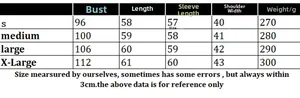 Size chart for women's knitted striped sweater with detailed bust and length measurements
