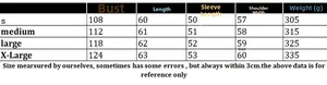 Detailed size chart for knitted hollow sweater showing S to XL measurements and weight
