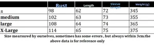 Detailed size chart for women long sleeve knit sweater showing bust and length measures