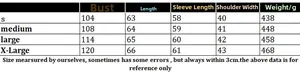Detailed size guide table for women's crewneck knit sweater with metric measurements