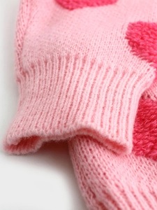 Pink crewneck sweater for women with long sleeves and fuzzy heart patterns for Valentines