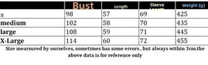 Size chart for knit cardigan with bust, length, and sleeve measurements for sizes S to XL