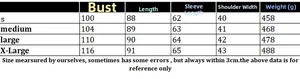 Size chart for women's knit cardigan showing bust, length, sleeve and shoulder measurements