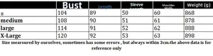 Size chart for women's knit cardigan showing bust, length, and sleeve measurements in cm