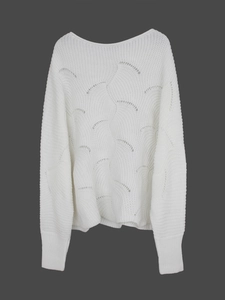 Pull en maille blanche pour femme avec col rond et manches longues à motifs ajourés