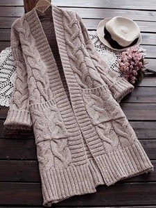 Women Long Cable Knit Cardigan Open Front Sweater With Pockets Casual Loose Long Sleeve Knitted Soft Coat Outerwear