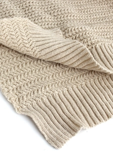 Women's crewneck knit sweater with premium waffle texture and ribbed cuff in beige