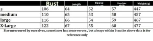 Detailed size guide for women's heart sweater showing chest, length, sleeve and weight