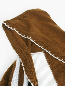 Women's long sleeve bohemian striped hooded cardigan in brown and white knit