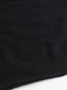 Macro shot of high-quality black ribbed knit texture and seamless seam detail