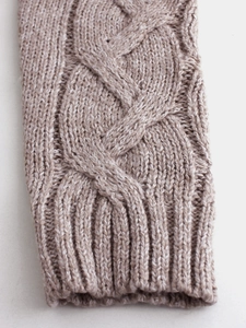 Women's oatmeal cable knit cardigan featuring textured sleeve cuffs and long sleeve design