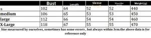 Size guide for high collar knit pullover showing measurements from S to XL in a detailed chart
